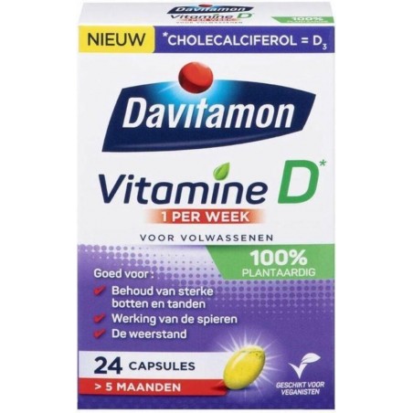 Davitamon Vitamine D - 1 per week - 100% plantaardig  - Vegan – Voedingssupplement - 24 capsules