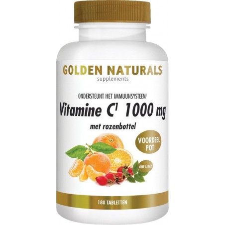 Golden Naturals Vitamine C 1000 mg met rozenbottel (180 veganistische tabletten)