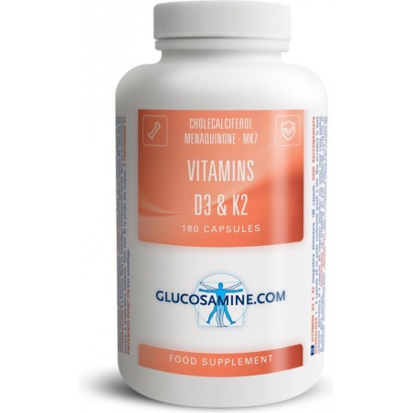 Glucosamine.com - Vitamines D3 & K2 - zeer voordelige grootverpakking - 180 caps