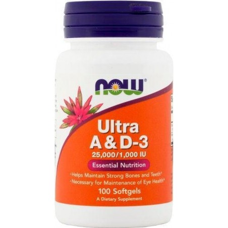 Ultra vitamine A en D3 25.000 / 1000IU - 100 Softgels – NOW FOODS