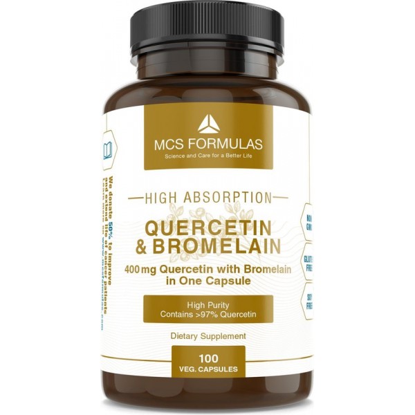Quercetin & Bromelain, 400 mg, 100 Vegetarian caps (Quality, Purity & We Donate 50%)