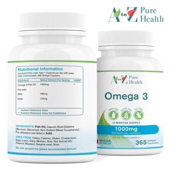Omega 3 Vis Olie 1000mg, 365 softgels JAARDOSERING | AtoZ Pure Health | Biotheek.com