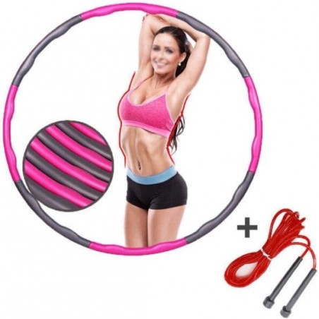 Fitness Hoelahoep - Fitness Hoepel - Hula Hoop - Inclusief Gratis Springtouw - 1.5 KG - Ø 100 cm -Roze/Grijs