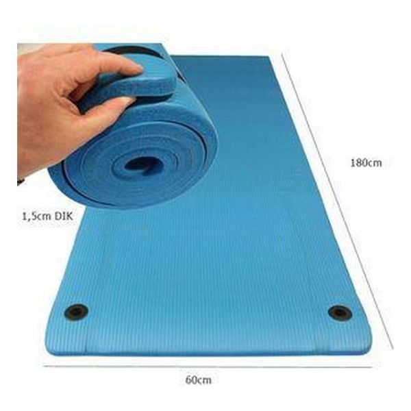 Focus Fitness - Dikke fitnessmat - 180 x 60 cm x 1,5 cm - Blauw
