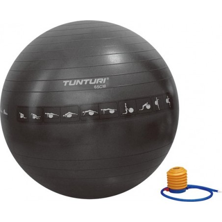 Tunturi Fitnessbal - Gymball - Swiss ball - 65 cm - Anti burst - Incl. pomp - Zwart