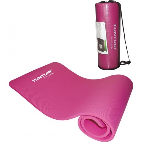 Tunturi NBR - Fitnessmat - Oefenmat met Draagtas - 180 cm x 60 cm x 1.5 cm -  Roze