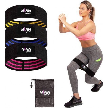 NINN Sports Weerstandsbanden set van 3 Zwart - Bootybands - Weerstandsband - Resistance bands - Fitnessband