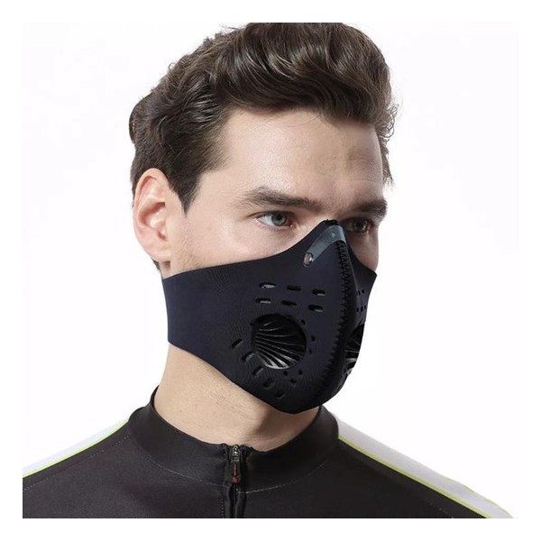 hoge kwaliteit Masker zwart incl. 1 x filter Voor Op De Fiets Of Motor - Ademend Ventielmasker - Fijnstof Mondkapje sportmask