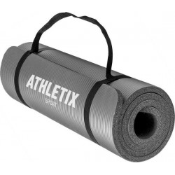 Athletix®‎ Premium NBR Fitnessmat - 183 x 61 x 1.5 cm - met Draagriem en Draagtas - Grijs