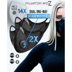Phantom N95 Z-mask (mondmasker) Duo-pakket + 12 filters van 5 laags