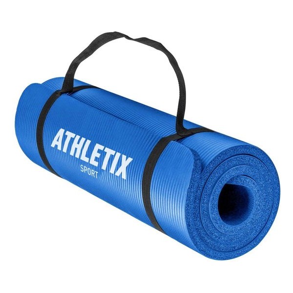 Athletix®‎ Premium NBR Fitnessmat - 183 x 61 x 1.5 cm - met Draagriem en Draagtas - Blauw