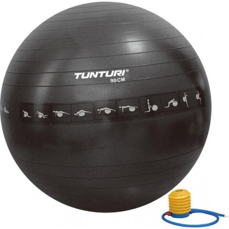 Tunturi Fitnessbal - Gymball - Swiss ball - 90 cm - Anti burst - Incl. pomp - Zwart