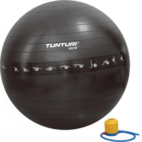 Tunturi Fitnessbal - Gymball - Swiss ball - 55 cm - Anti burst - Incl. pomp - Zwart