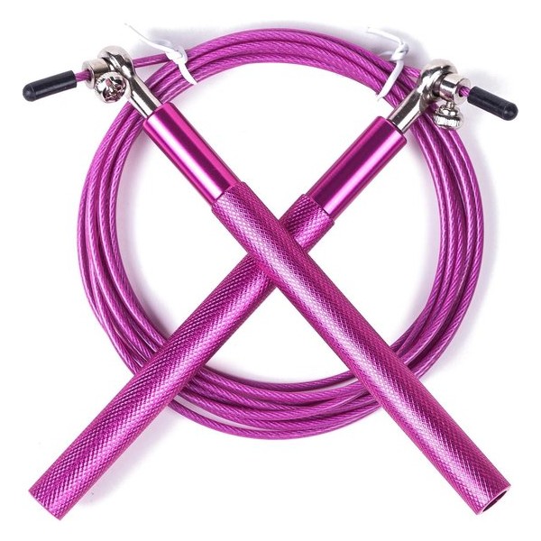 Springtouw Set Volwassenen - Crossfit jump rope - roze - compleet met fluwelen bewaarzak