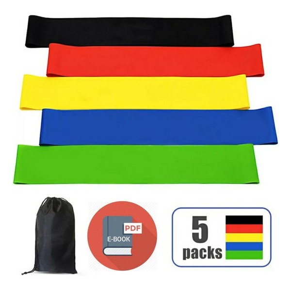 Resistance band - Weerstandsband - Fitness elastiek - 5 niveaus elastiek - 5 kleuren - Incl. draagbare mini tas - gratis E-book