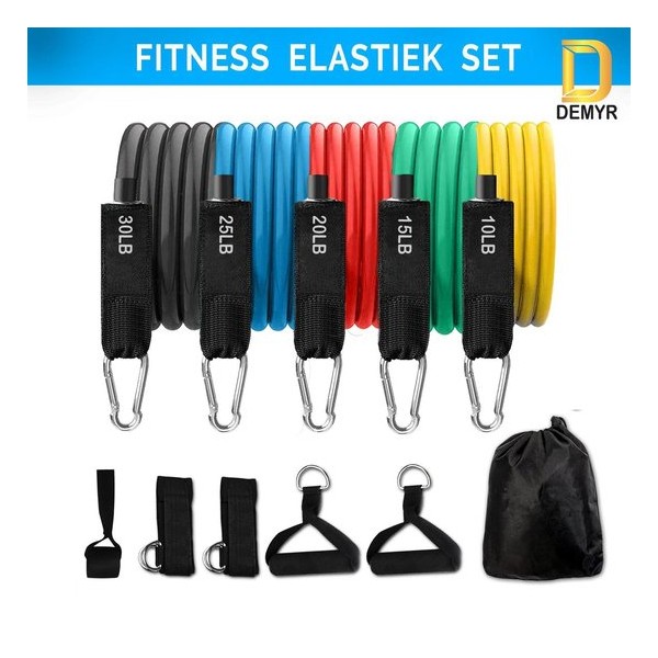 DEMYR fitness elastiek set - weerstandsbanden set - resistance bands- elastiek met handvat