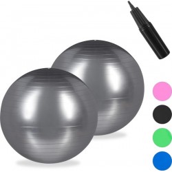 relaxdays 2x fitnessbal 85 cm - gymbal - zitbal - yogabal - pilatesbal - kantoor - zilver