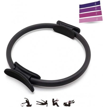 Yoga ring - Pilates ring - Yoga workout - Sport ring - Zwart - Inclusief weerstandsbanden