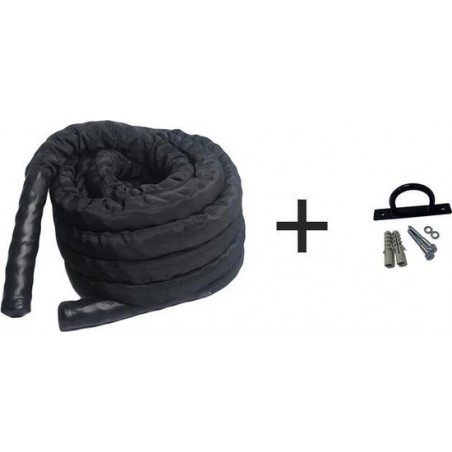 DW4Trading® Battle rope met nylon hoes 12mtr 38mm 9,5Kg + Beugel