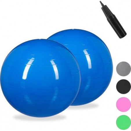 relaxdays 2x fitnessbal 75 cm - pompje - gymbal - zitbal - yogabal - pilatesbal - blauw